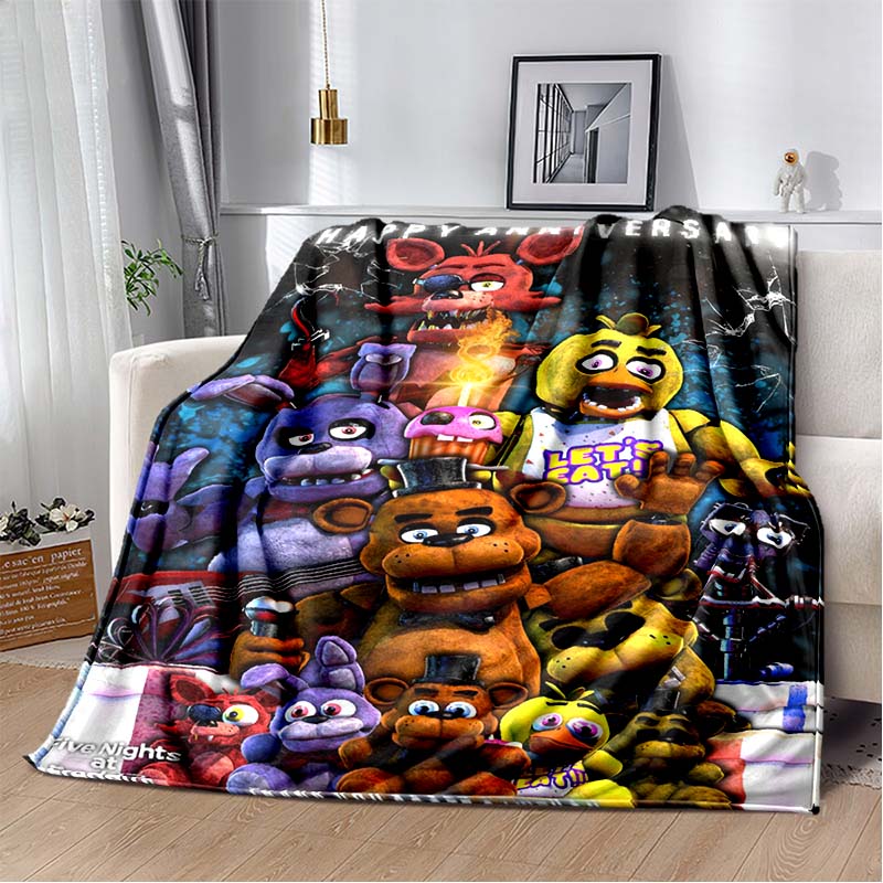 F-Five-Nights at F-Freddy's Game Print Flannel Blanket Cozy Warm Throw Bedroom Sofa Present Indoor Home Lounge Bedding Decor