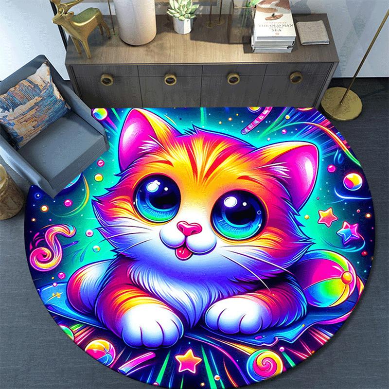 1pc Soft, Absorbent & Non Slip Colorful kitten Round Rug Soft Circle Rug for Living Room & Bedroom Decor, Chair Mats, and Unforgettable Home
