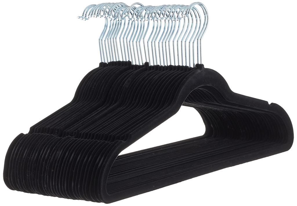 Amazon Basics 30-Piece Set of Non-Slip, Stiff, Velvet Hangers, Black