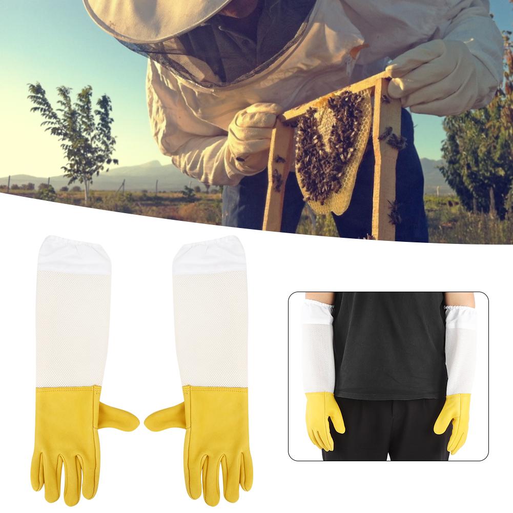 Pair of Beekeeping Protective Gloves Long Mesh Sleeves Beekeepers Working ToolXL