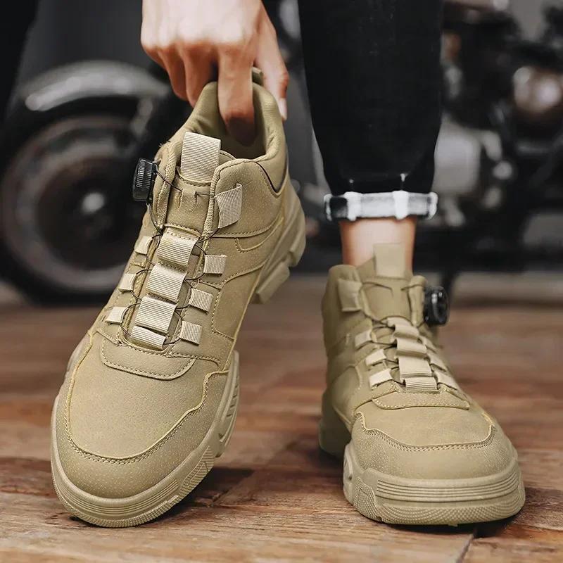 Men's Short Boots Fashion Retro Rotating Button High Top Thick Sole Man Sneaker Outdoor Travel Casual Shoes Flat Hombre Zapatos