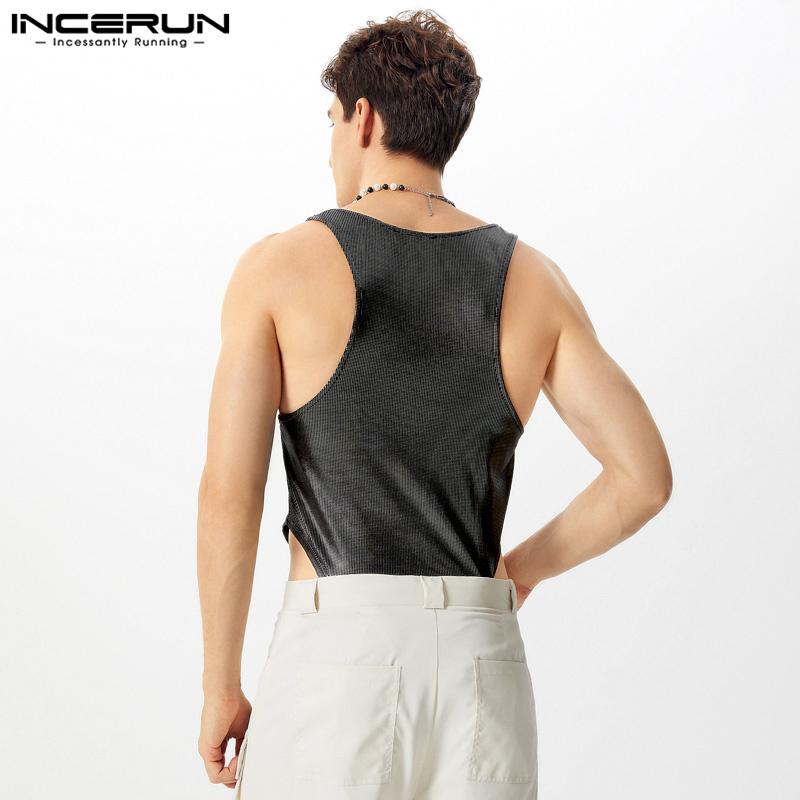 INCERUN Summer Men Glitter Sleeveless Skinny Jumpsuits Party Casual Bodysuits