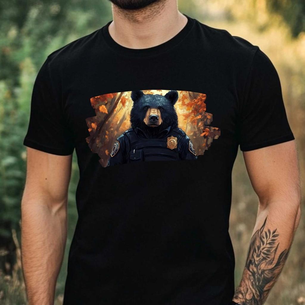 T-Shirt Herren Schwarzbär als Polizist Motiv Baumwolle Größe XS bis 5XL