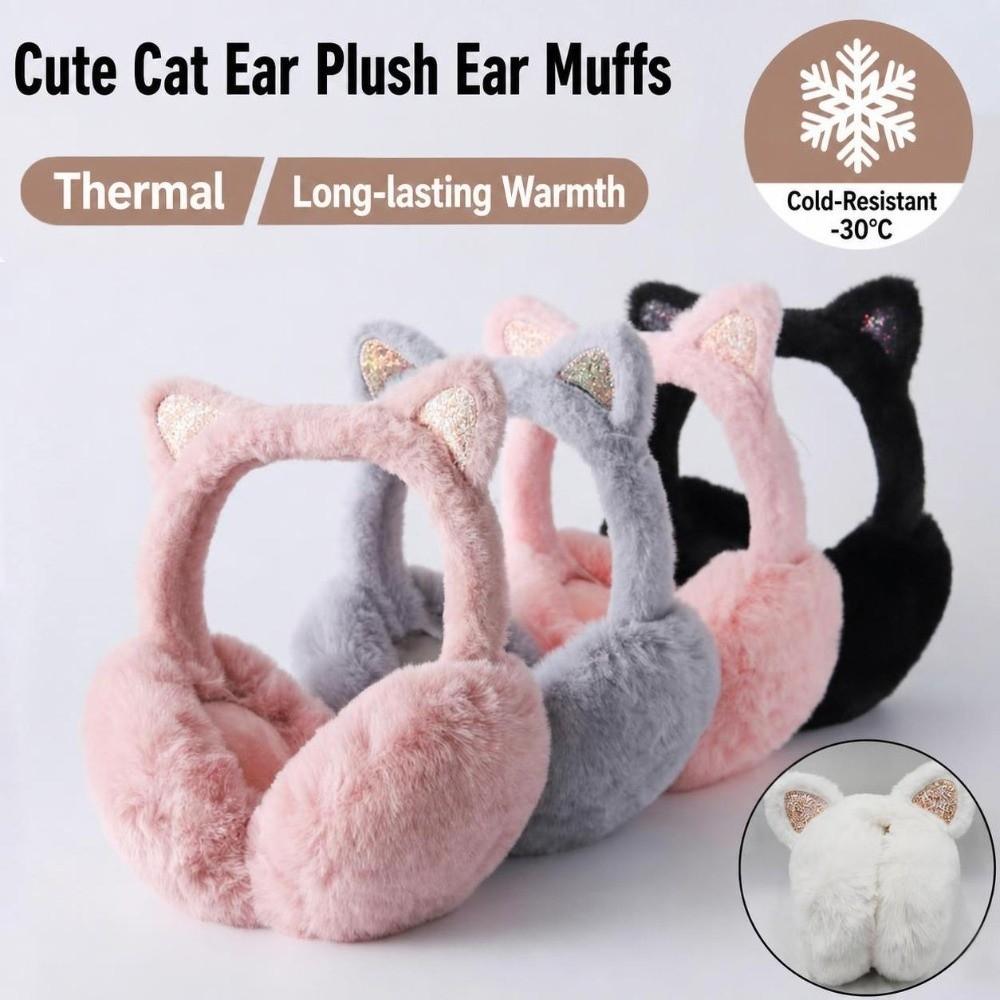 Foldable Faux Fur Ear Warmers Faux Fur Foldable Thermal Earmuffs Cat Ear Earmuffs Winter Outdoor