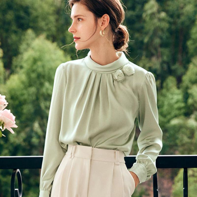 Women Blouses Shirts 2025 Spring Long Sleeve Women Blouse Shirt O-Neck Office Lady Chiffon Blouse Shirt Women Tops J844