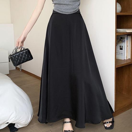 Women Fishtail Skirt High-Waisted Satin-Like Breathable Maxi Skirt Solid Color Office Skirt Work Leisure Daily Wear