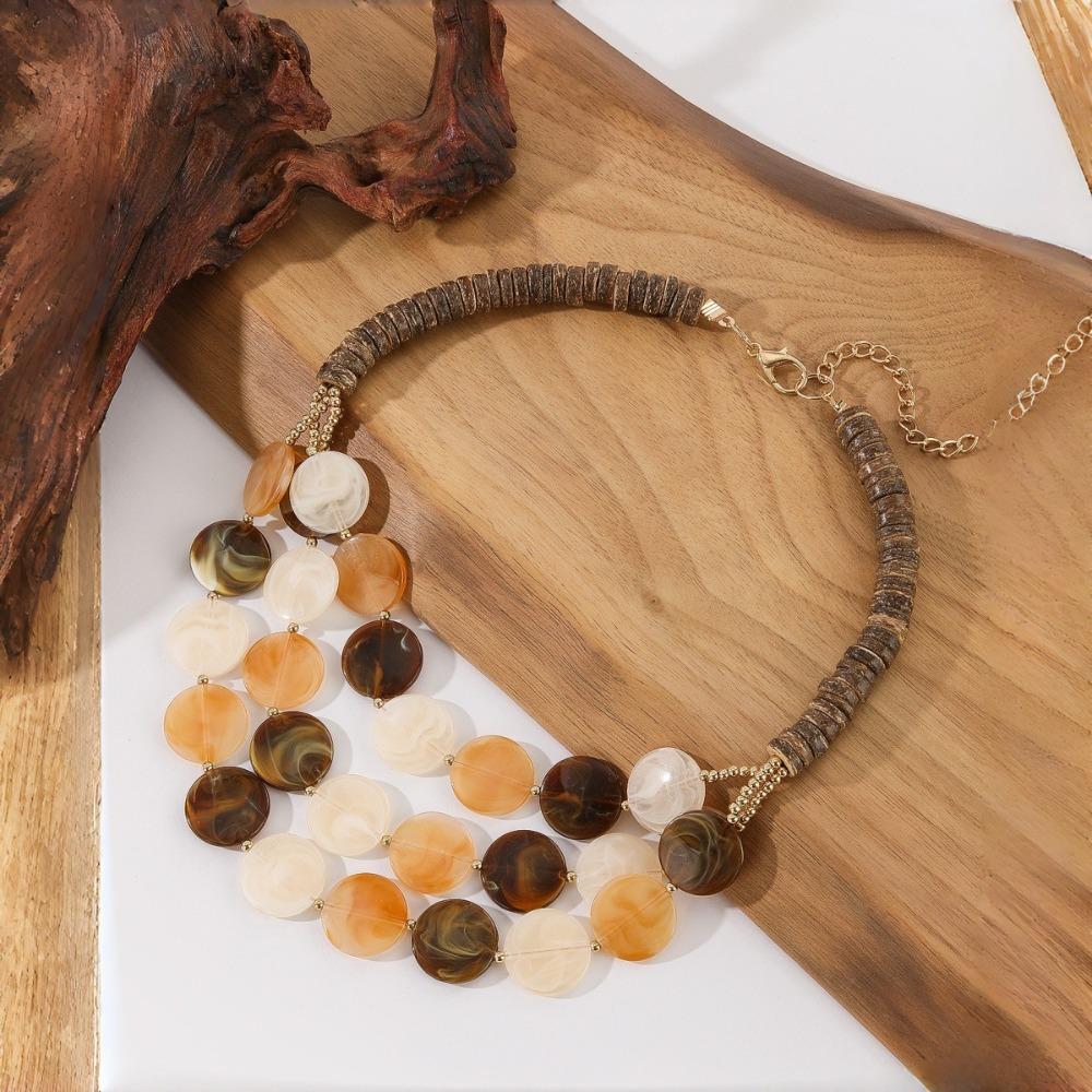 Round Beaded Necklace MultiLayer Long Necklace Trendy Woman Acrylic Necklace Summer Holiday