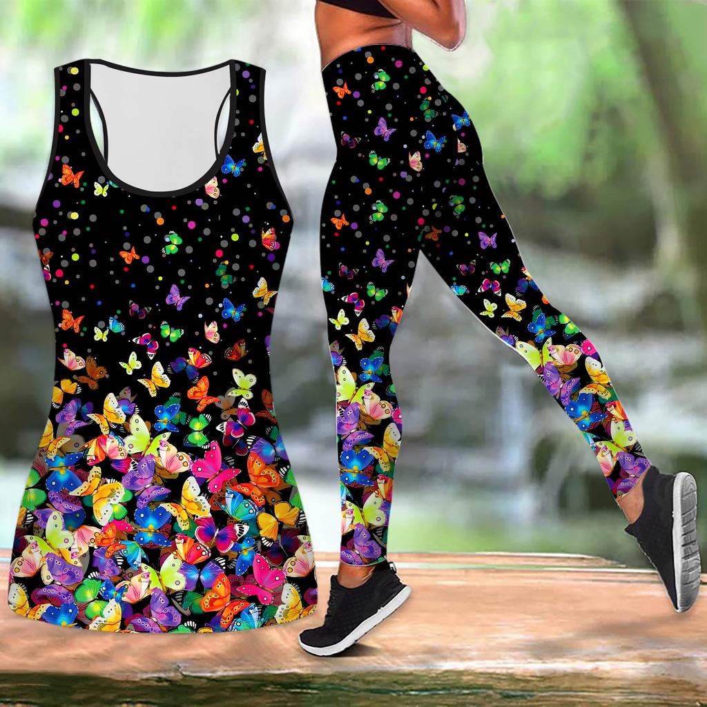 Colorful Butterfly Print Yoga Outfit for Women Fashion Workout Leggings Fitness Sports Casual Yoga Pants
