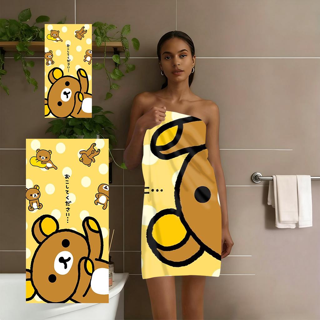 Пляжное полотенце R-Rilakkuma в желтый горошек, Милый мультяшный медведь, Быстросохнущее полотенце, для бассейна, путешествий, кемпинга и ежедневного использования