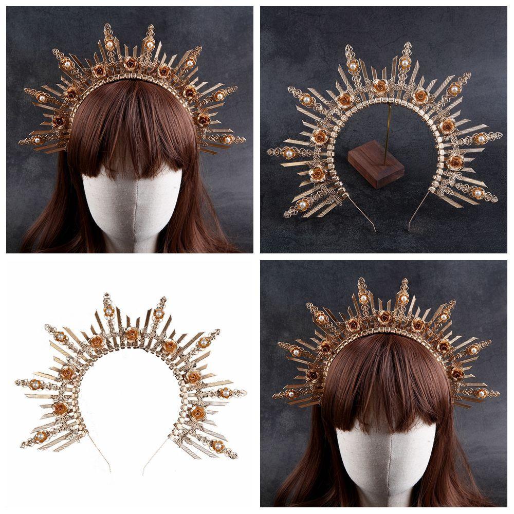 Cosplay Gold Color for Photoshoot Wedding Tiara Halo Crown Headpiece Headdress for Birthday Party