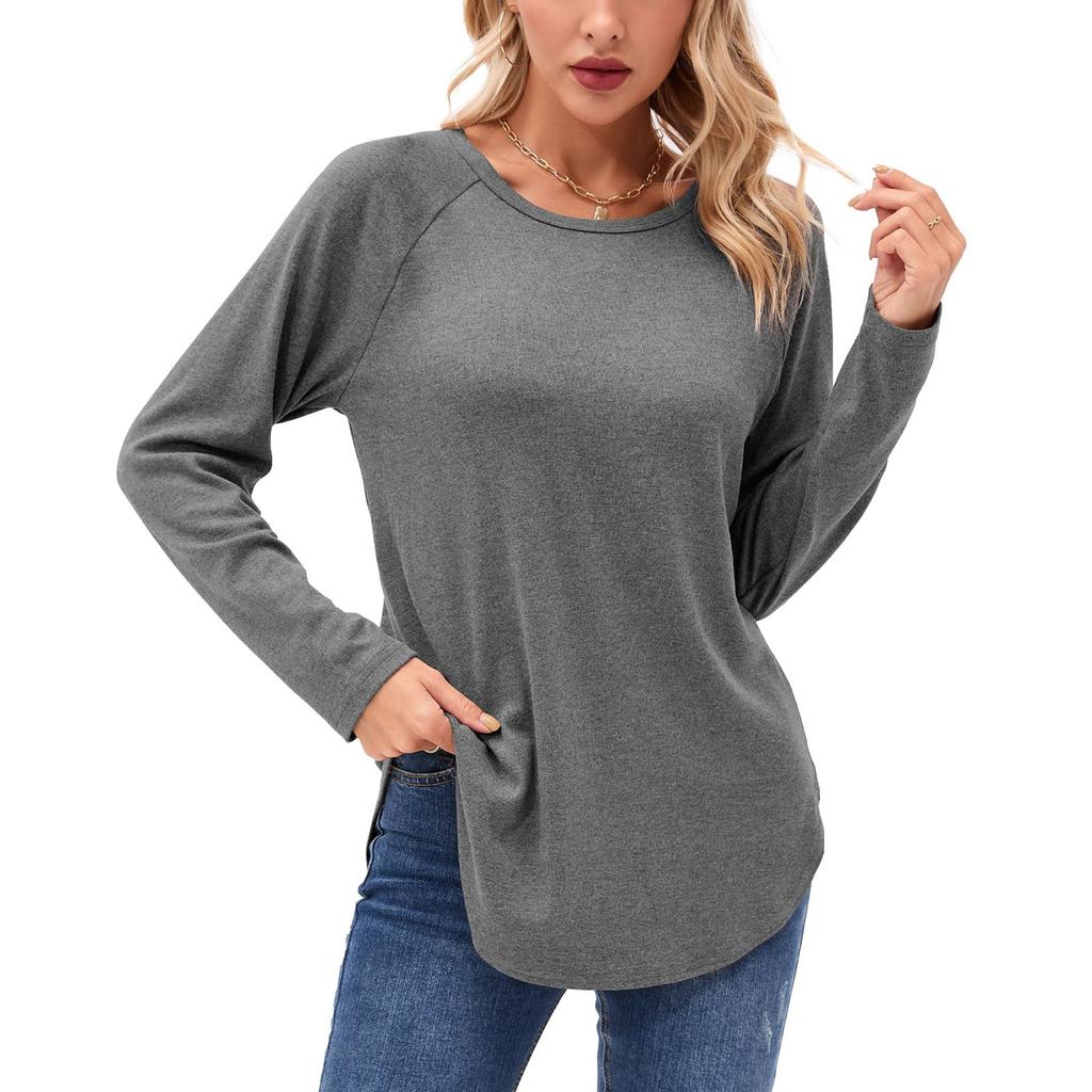 Женские рубашки с длинным рукавом осень-зима повседневная мода туника топы с круглым вырезом базовая свободная футболка