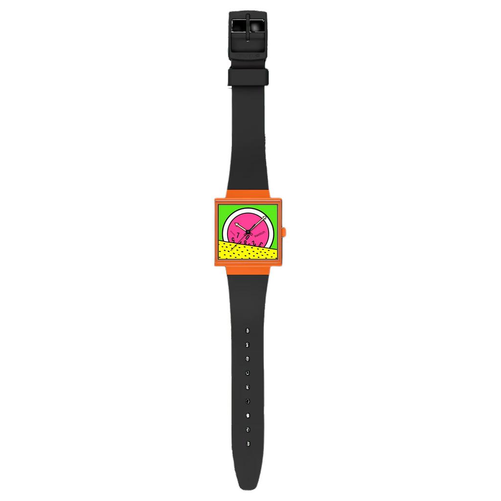 Swatch Кварцевый механизм 20 метров водонепроницаемость Унисекс Швейцарские часы 41,8*33,25 мм Зеленый циферблат Биокерамический корпус Ремешок из биоисточника SO34Z101