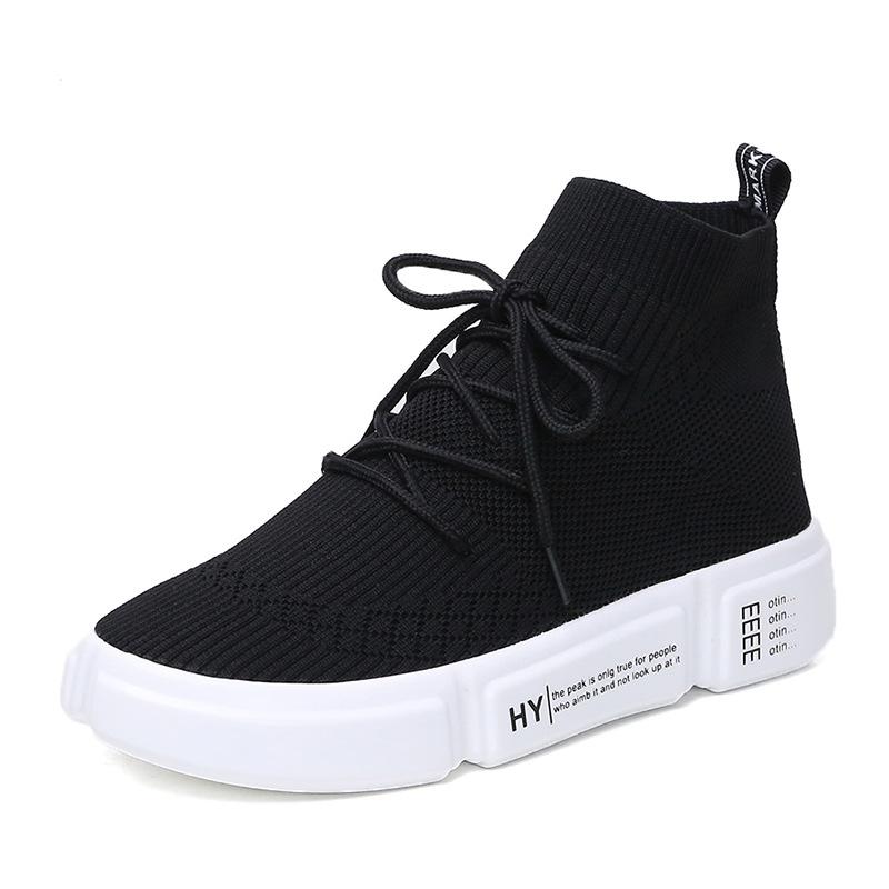 Носки и обувь женские весна-осень 2024 года, новые кроссовки на толстой подошве, эластичные, плетеные, спортивная повседневная обувь в стиле хип-хоп с высоким берцем
