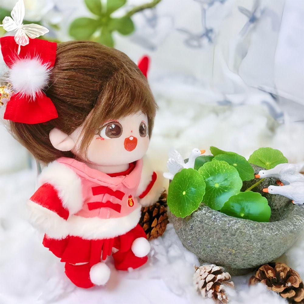 20CM Doll New Year's Clothing Red&white Mini Clothes New Doll Plush Cloak  20cm Cotton Doll