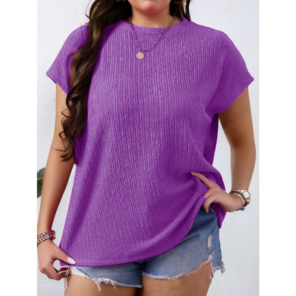 Летняя Новинка Модная Женская Футболка Большого Размера с Круглым Вырезом Однотонная с Короткими Рукавами-Крылышками