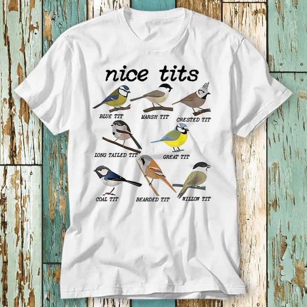 Nice Tits Tailed Marsh Crested Coal Bearded Willow Tit Birds Birdwatcher T-Shirt Top Design Unisex Ladies Mens Tee Retro Vintage S710