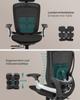 SONGMICS OBN068B01 Ergonomic Adjustable Reclining Office Desk Chair - Front or Back Adjustable Seat - Supports up to 150kg - Ink Black