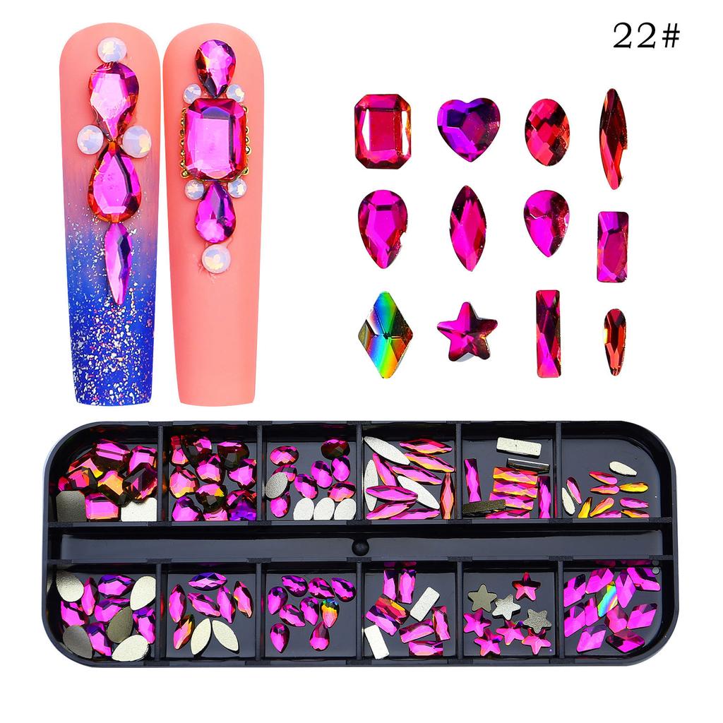 12 Grid Nail Art Diamond Special-Shaped Diamond Flat-Bottomed Rhinestone Ab Nail Art Jewelry Drill Nail Decoration Direct Sales