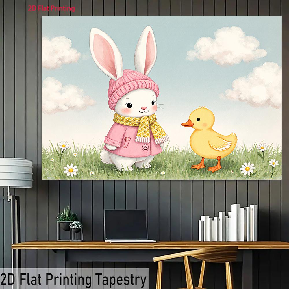 2D flat item, 1 piece - Spring's companion: The journey of the rabbit and the duckling, banner fabric