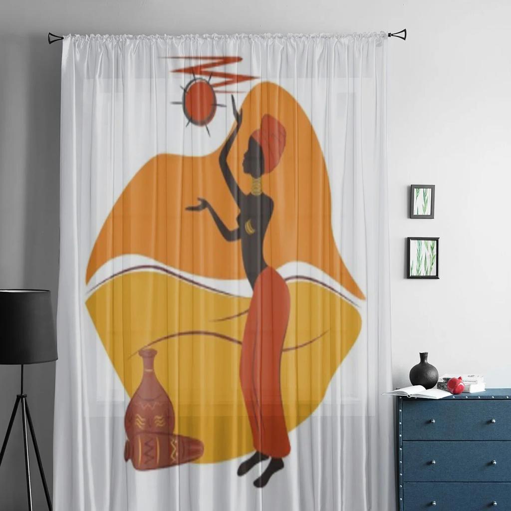 African American Woman Tulle Sheer Curtains for Living Room the Room Bedroom Kitchen Decoration Voile Organza Curtains