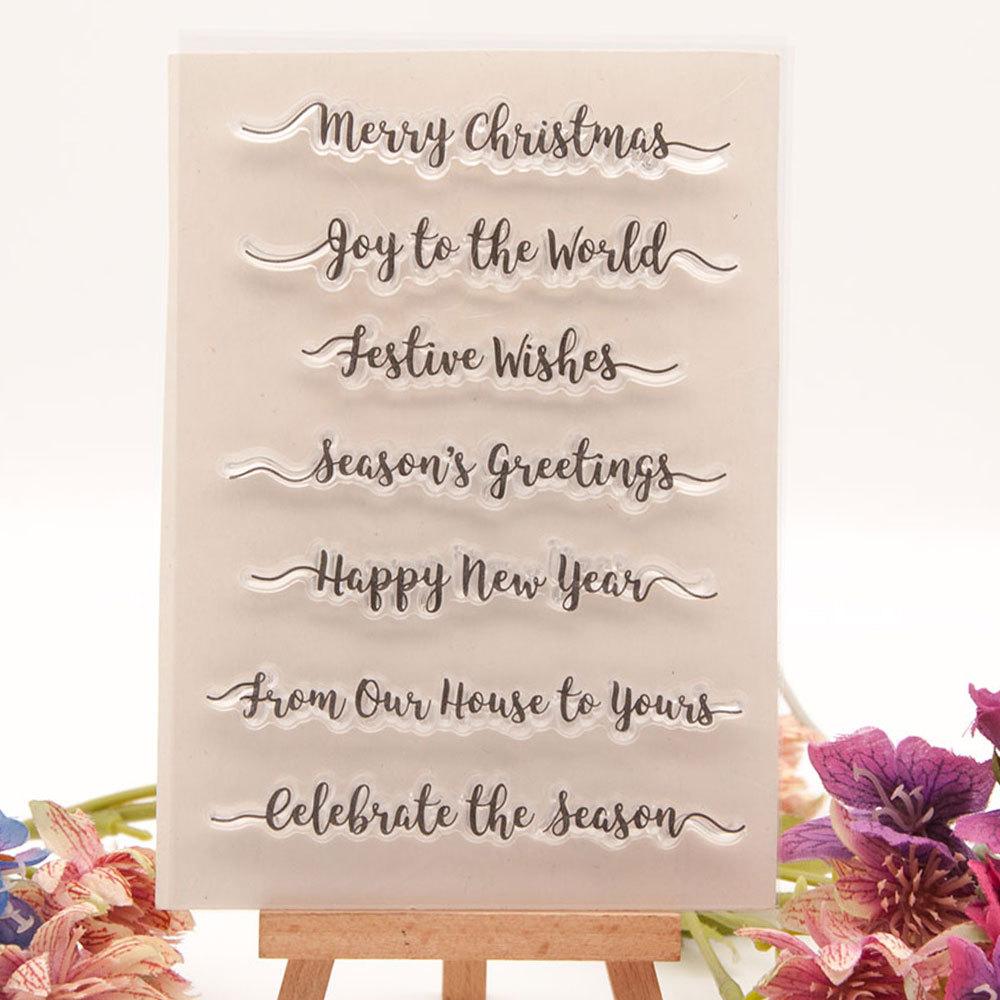 Christmas Birthday Greeting Transparent Silicone Clear Stamps DIY Scrapbooking Album Paper Card Best Wishes Word Letter