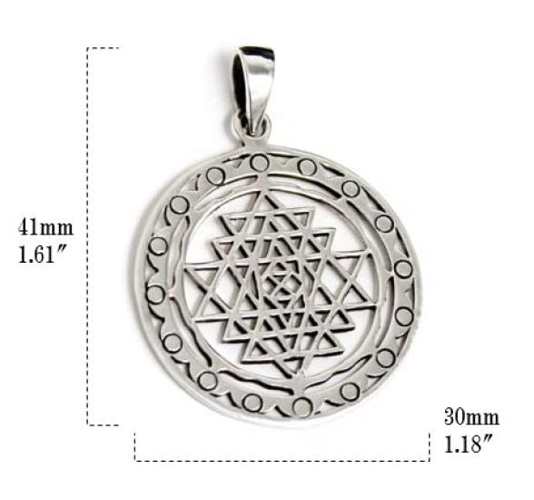 Yantra Indian Hinduism Amulet Divine Geometry Pen Top Pendant Silver