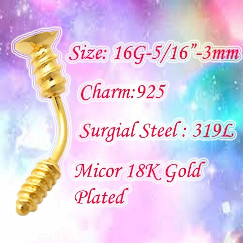 КОДИ ПИРСИНГ Винт для бровей с позолотой 18 карат и серебром 925 пробы - качественный пирсинг