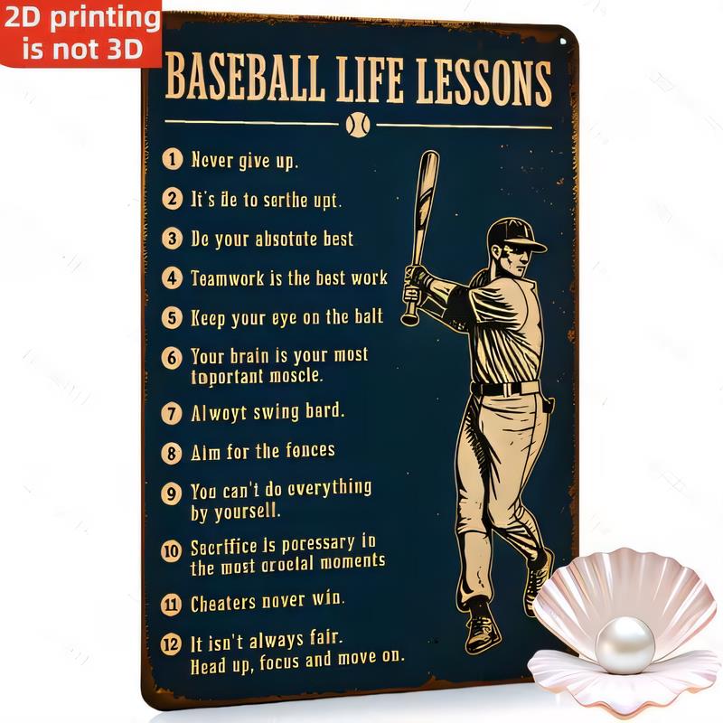 Tin Sign Baseball Life Lessons Funny Vintage Metal Posters Rules Never Give Up Its Life to Serre Up Teamwork Retro Sports Wa