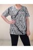 Женская стильная футболка большого размера, черно-белая футболка из чесаной вискозы с узором и присборенным воротником