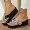 Новые шлепанцы-бабочки женские на толстой подошве, на танкетке, с жемчужным цветком, большого размера, пляжные, крутые шлепанцы