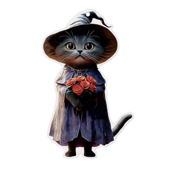 Halloween Cat Ornament Cute Cat with Witch Hat Pumpkin/Skull Hanging Decoration 2D Flat Acrylic Car Rearview Mirror Charm Christmas Tree Decoration