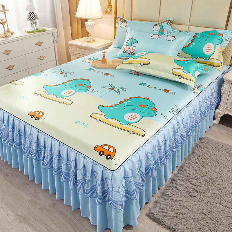 Комплект кружевной юбки для кровати из ледяного шелка и прохладного коврика - Дышащий дизайн из ротанга