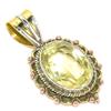 Natural Lemon Quartz TwoTone 925 Solid Sterling Silver Gift Pendant 1.50" P6C23