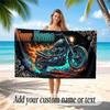 Motorcycle Biker Theme Quick Dry Beach Towel Custom Name Text Print Large Sand Resistant Towel Beach Vacation