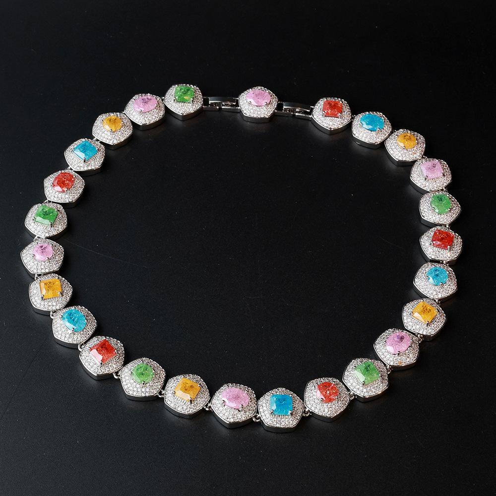 Luxury Multicolor Zircon Necklace Earring Bracelet Set for Women Elegant Geometric Design Crystal Jewelry Party Wedding gift