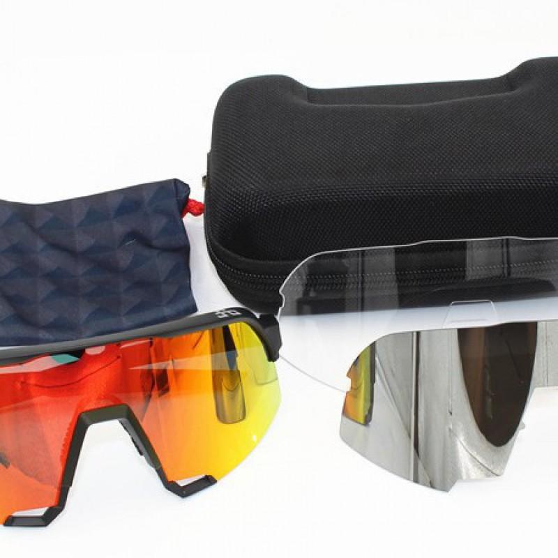 Full Coated Cycling Sunglasses Windproof Dustproof Sport Goggles With 3 Interchangeable Lenses TR90 Frame