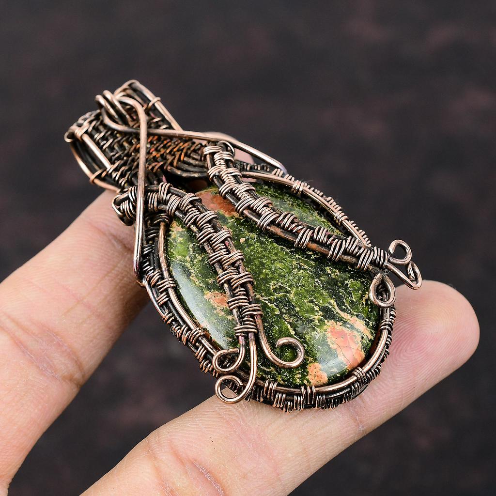 Подвеска из унакита, обернутая медной проволокой, ювелирное изделие, подвеска из драгоценного камня, ювелирное изделие ручной работы из унакита, подвески из медной проволоки, дизайнерские ювелирные изделия, подарок для невесты