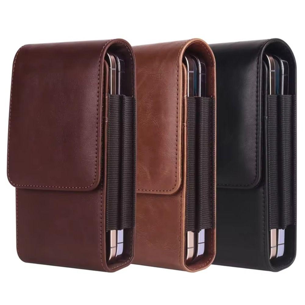 Vertical Cell Phone Belt Pouch Flip Case Leather Belt Clip Dual Pouch Smartphone Case