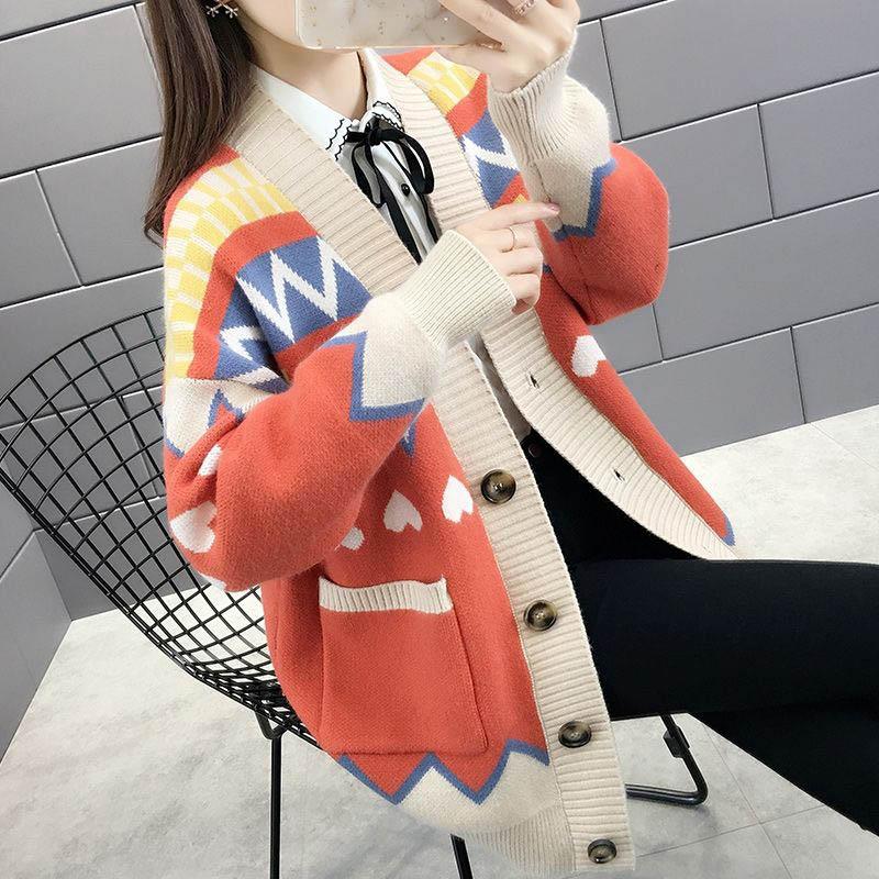 Sweater Cardigan Thickened Mid-length Spring and Autumn Loose Knit Lazy Style Jacket Women