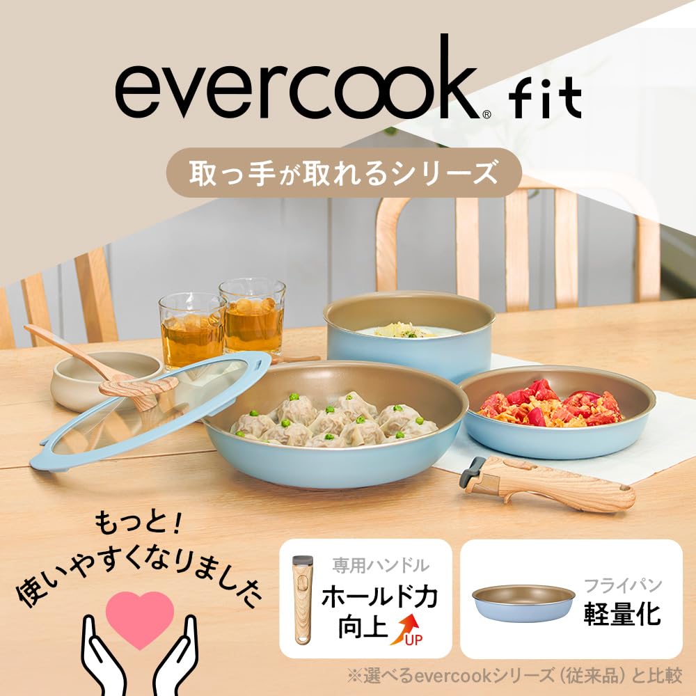 Сковорода Evercook Fit IH и Газовая Дымная от Doshisha 28см, Совместимая, Гарантия 500 дней, Без PFOA, Без PFOS, Съемная, Синяя,