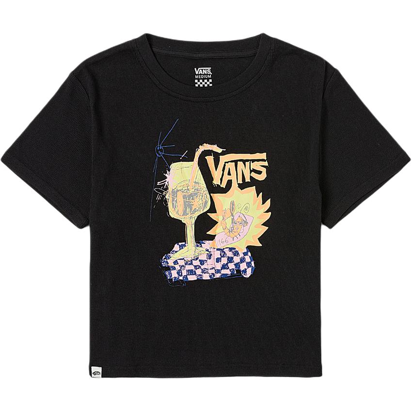 Vans Футболка с коротким рукавом, с круглым вырезом, с забавным принтом, женский топ, черный VN000NN6BLK