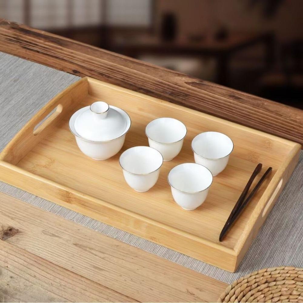 With Handles Bamboo Serving Tray Aesthetic Food Storage Tray Wooden Organizer Tray Spoons