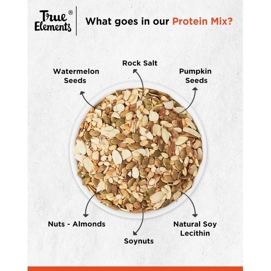 True Elements Protein Mix Seeds 125 г - семена тыквы, семена арбуза, миндаль и соевые орехи, растительные белковые закуски, диетические закуски