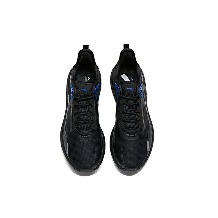 Anta Cushioning Slip Resistant Abrasion Resistant Breathable Low top Running Shoes Men's Black Blue Diamond Pattern 912125523-3