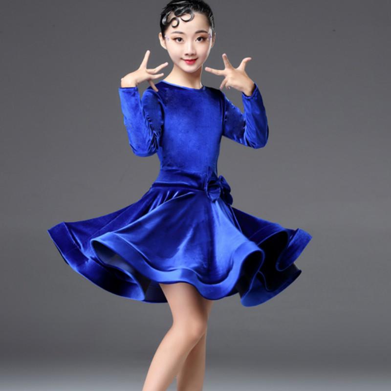 Girls Velvet Latin Salsa Dance Dress Gymnastics Dancewear Ballroom Dancing Costume