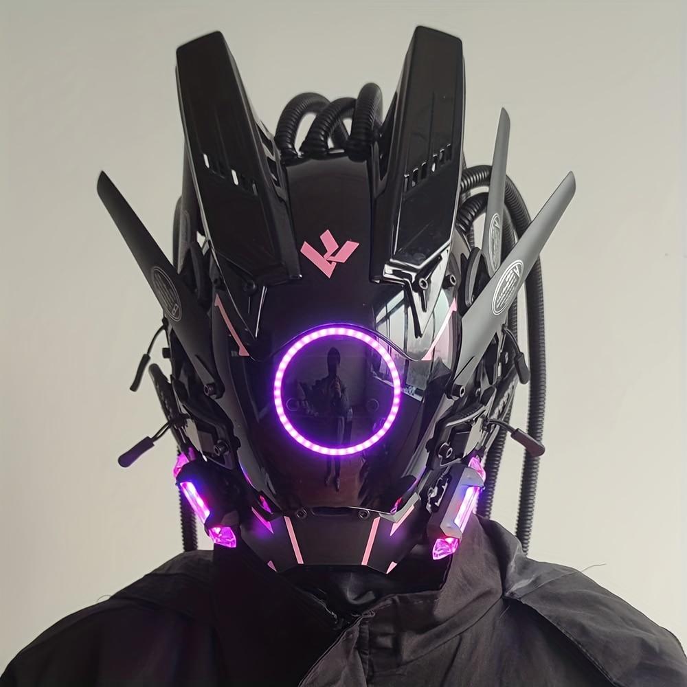 New Tubular Braid Black Cyberpunk Mask Round Light Wing LED Light-emitting Mask Cosplay Sci-fi Gear Party Music Festival