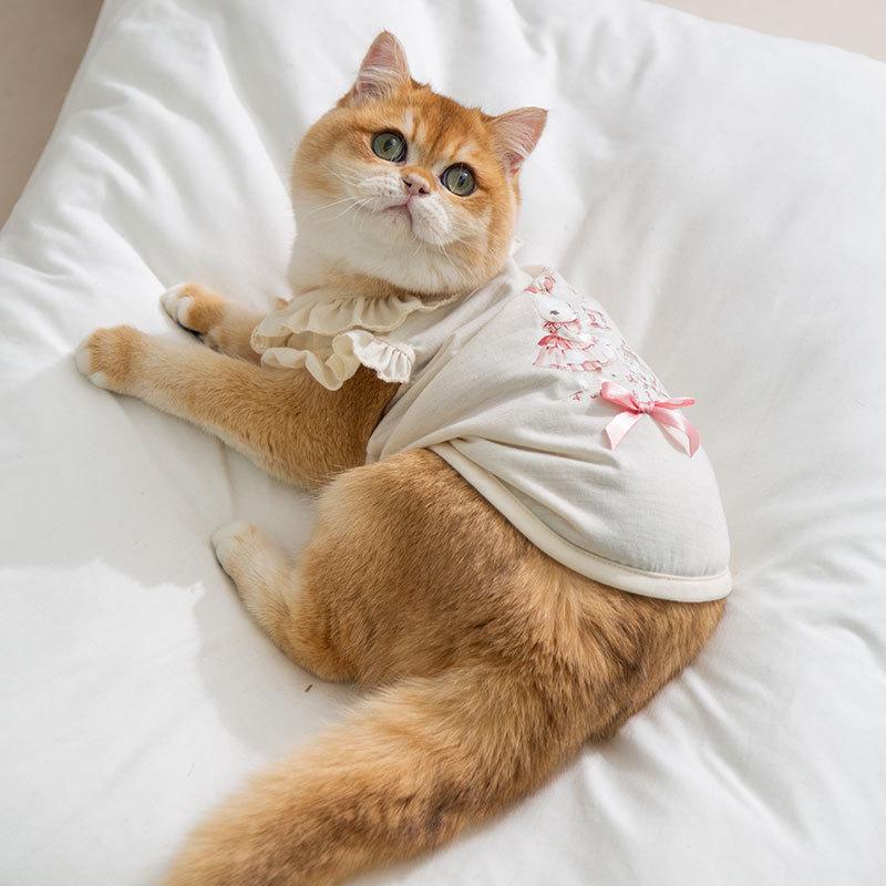 Новая весенне-летняя тонкая одежда для кошек, жилет с рукавами-крылышками из грибного кружева, для котят, щенков, бесшерстных кошек, одежда для питомцев