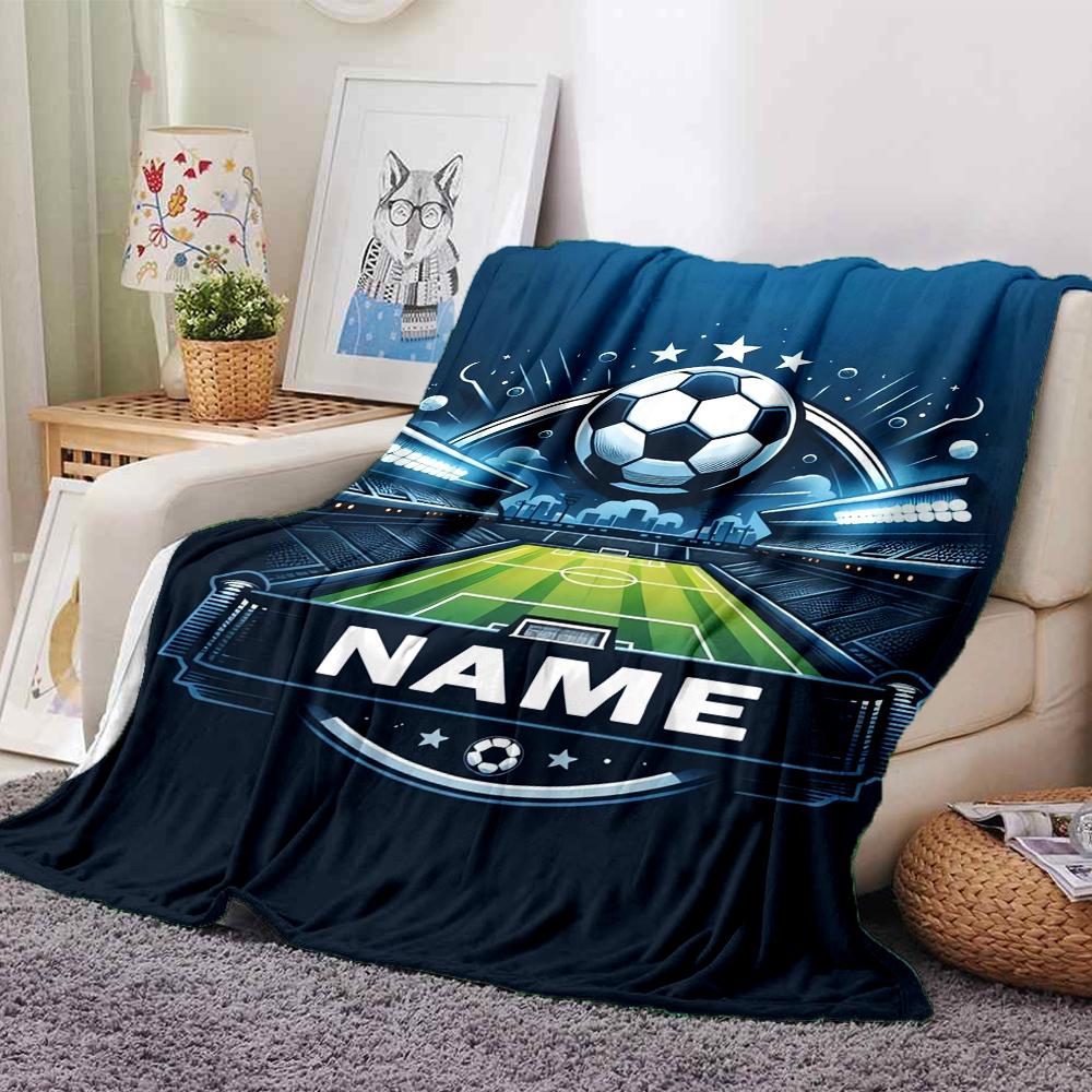 Custom Name Soccer Theme Printed Blanket - Perfect for Couch, Bed, Travel & Outdoor Use | Machine Washable, Cozy & Durable.