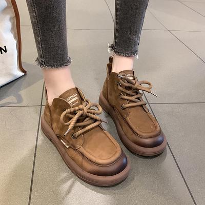 Осенние новые винтажные женские весенние британские универсальные удобные ботинки с круглым носком на шнуровке