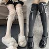 Lolita Long Socks Women Bandage Ribbon Bow Sweet Girls Kawaii Sexy Middle Tube Socks Ballet Style Solid Color Black White Socks